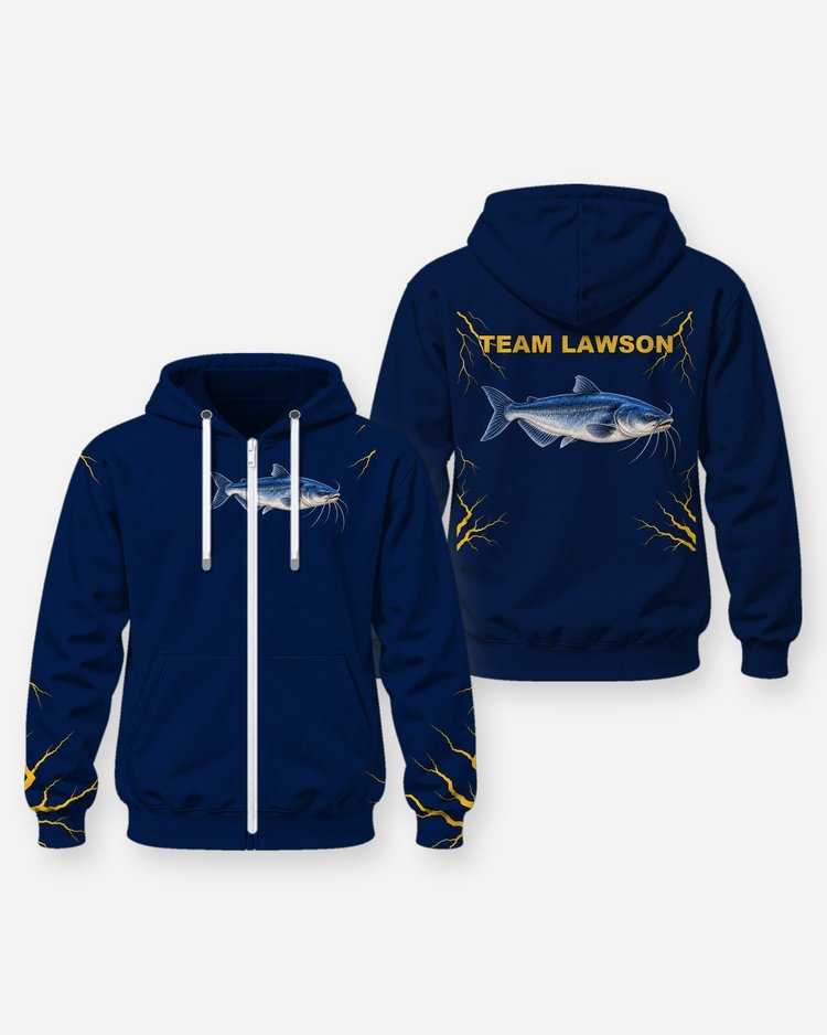 Custom Team Name Blue Catfish Lightning Tournament Jersey - Zip Hoodie