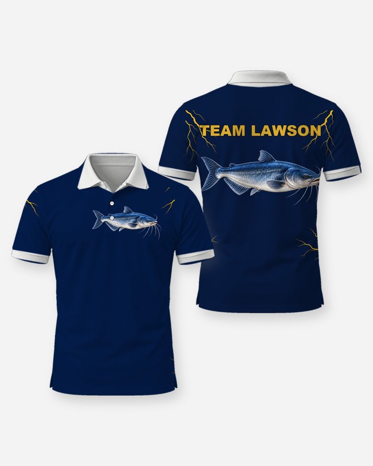 Custom Team Name Blue Catfish Lightning Tournament Jersey - Polo
