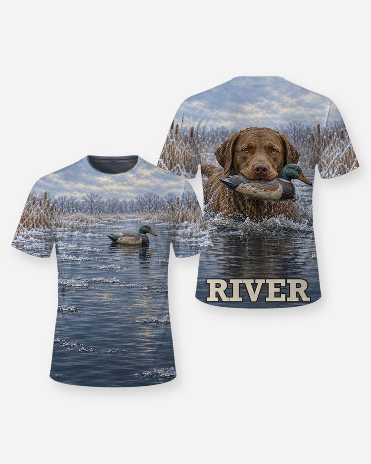 Custom Dog Name Chesapeake Bay Retriever Duck Hunting Shirt - front and back