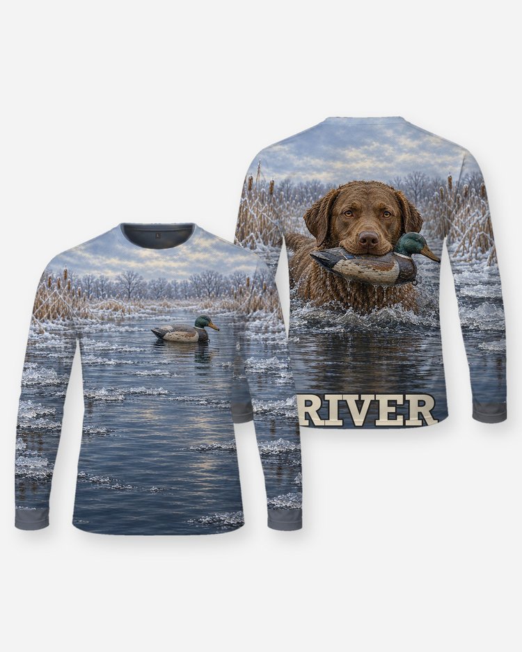 Custom Dog Name Chesapeake Bay Retriever Duck Hunting Shirt - Long Sleeve
