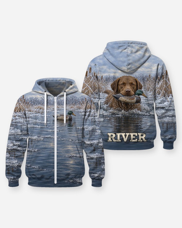 Custom Dog Name Chesapeake Bay Retriever Duck Hunting Shirt - Zip Hoodie