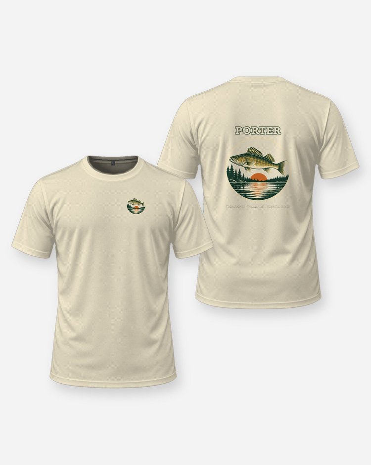 Custom Name Chasing Walleye Since Year Badge T-Shirt - front and back