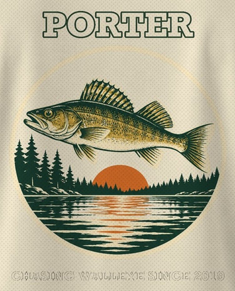 Custom Name Chasing Walleye Since Year Badge T-Shirt - print close-up