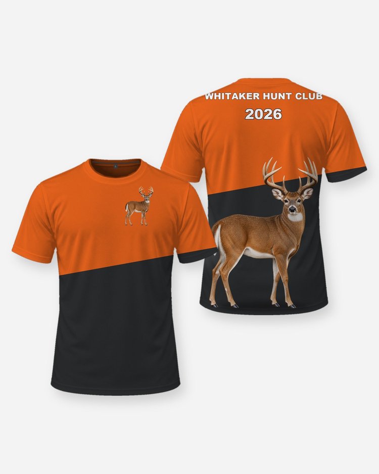 Custom Hunt Club Name Year Whitetail Deer Camp Shirt - front and back