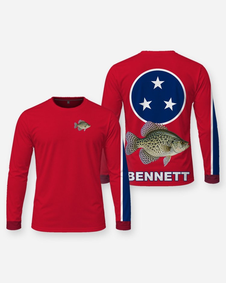 Custom Name Tennessee Flag Crappie Night Fishing Shirt - Long Sleeve