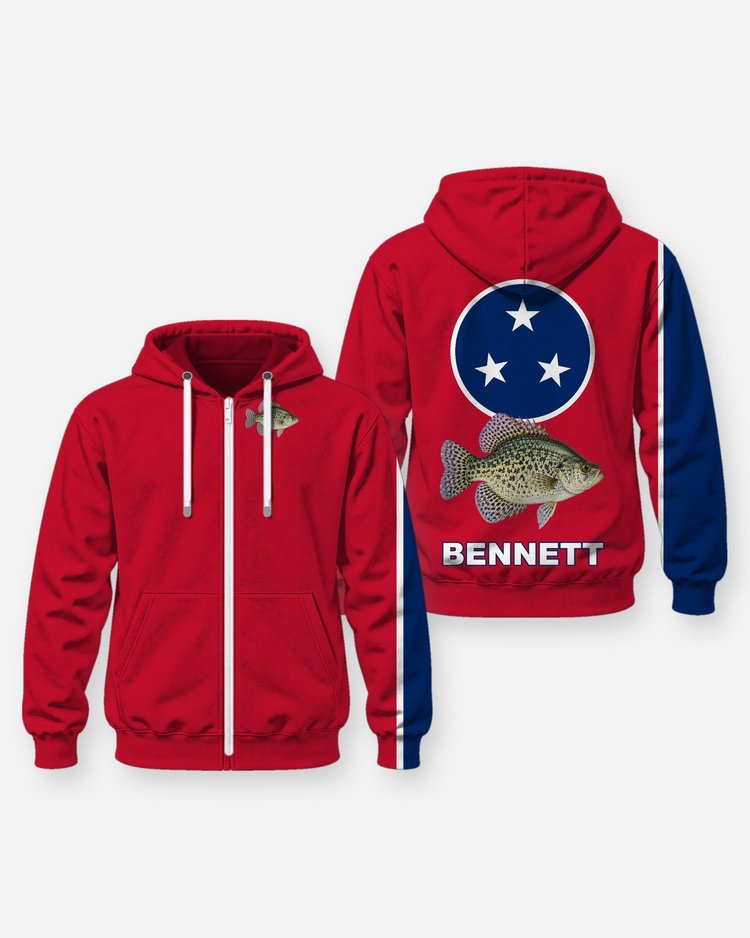 Custom Name Tennessee Flag Crappie Night Fishing Shirt - Zip Hoodie