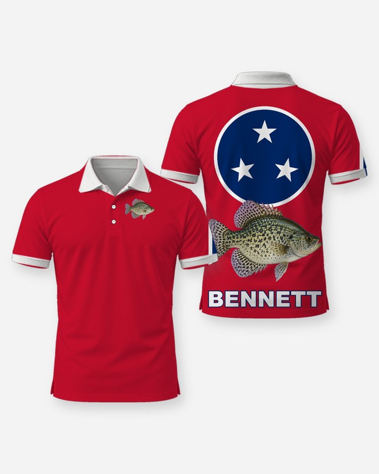 Custom Name Tennessee Flag Crappie Night Fishing Shirt - Polo