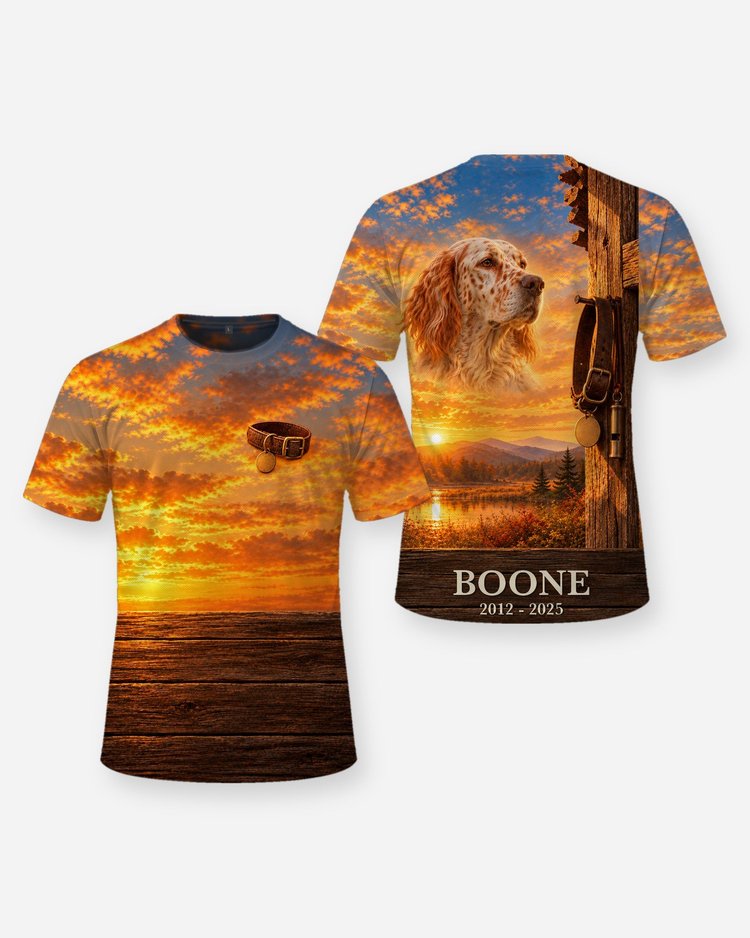 Bird Dog Memorial English Setter Custom Dog Name Shirt - front and back