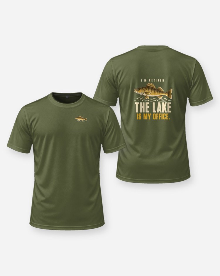 I'm Retired The Lake Is My Office Walleye Fishing T-Shirt - front and back