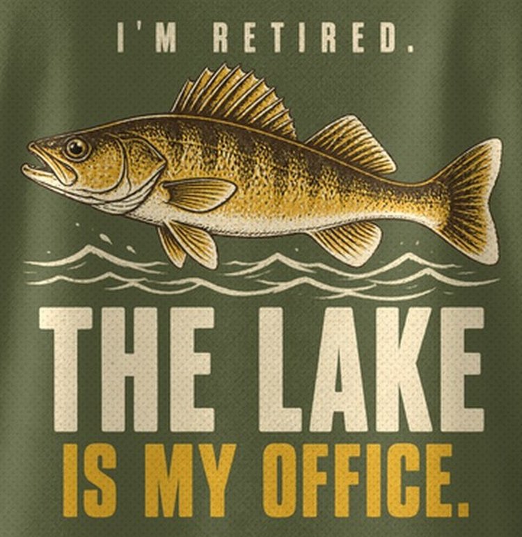 I'm Retired The Lake Is My Office Walleye Fishing T-Shirt - print close-up