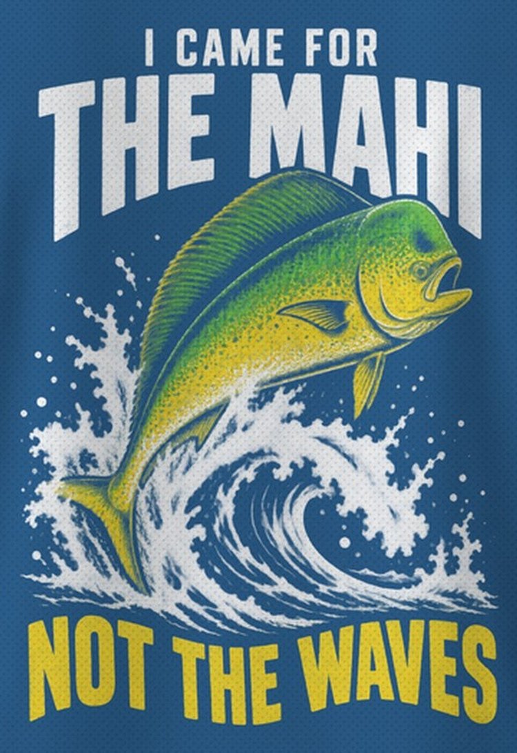 I Came For The Mahi Not The Waves Offshore Fishing T-Shirt - print close-up
