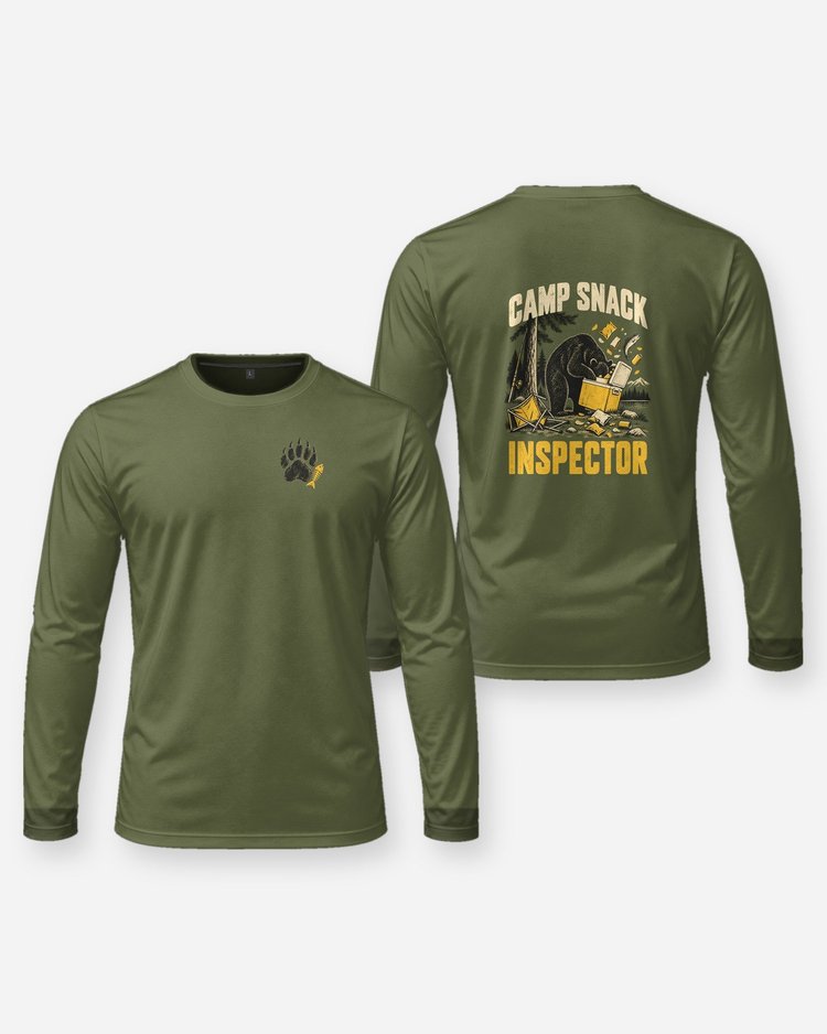 Camp Snack Inspector Funny Black Bear Camping T-Shirt - Long Sleeve