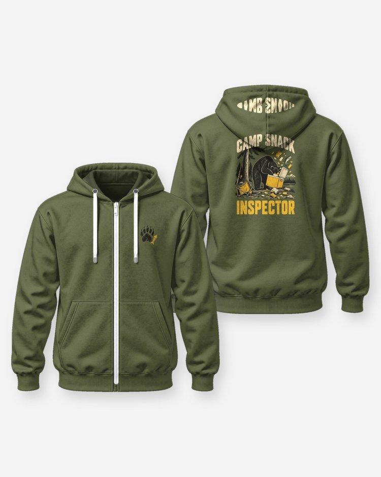 Camp Snack Inspector Funny Black Bear Camping T-Shirt - Zip Hoodie