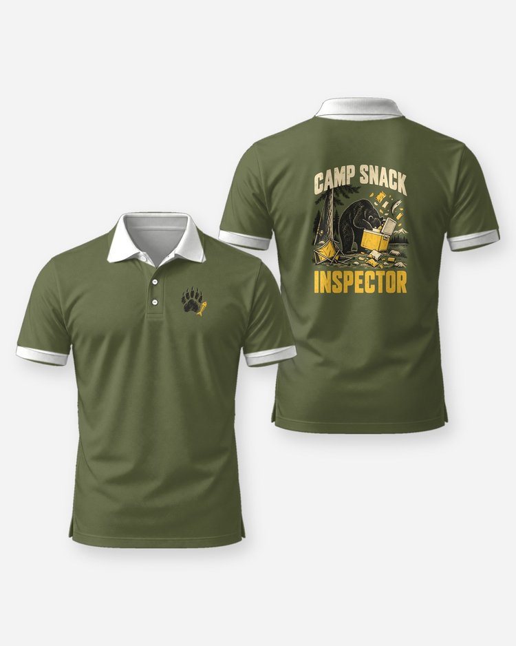Camp Snack Inspector Funny Black Bear Camping T-Shirt - Polo