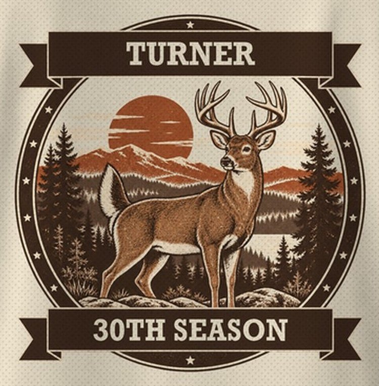Custom Name Hunting Season Count Whitetail Badge T-Shirt - print close-up