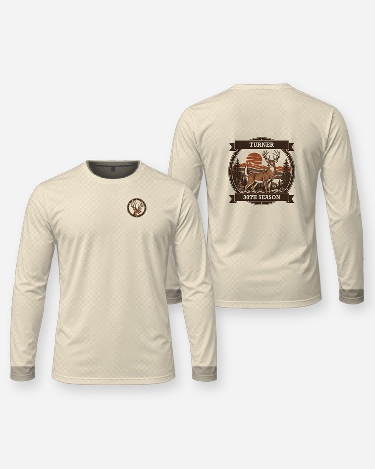 Custom Name Hunting Season Count Whitetail Badge T-Shirt - Long Sleeve