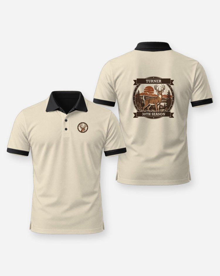Custom Name Hunting Season Count Whitetail Badge T-Shirt - Polo