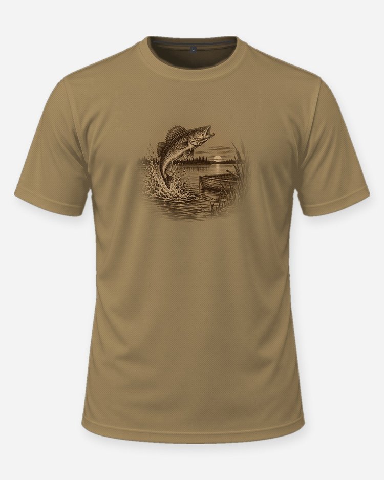 Summer Walleye Checklist Woodcut Fishing Shirt - front