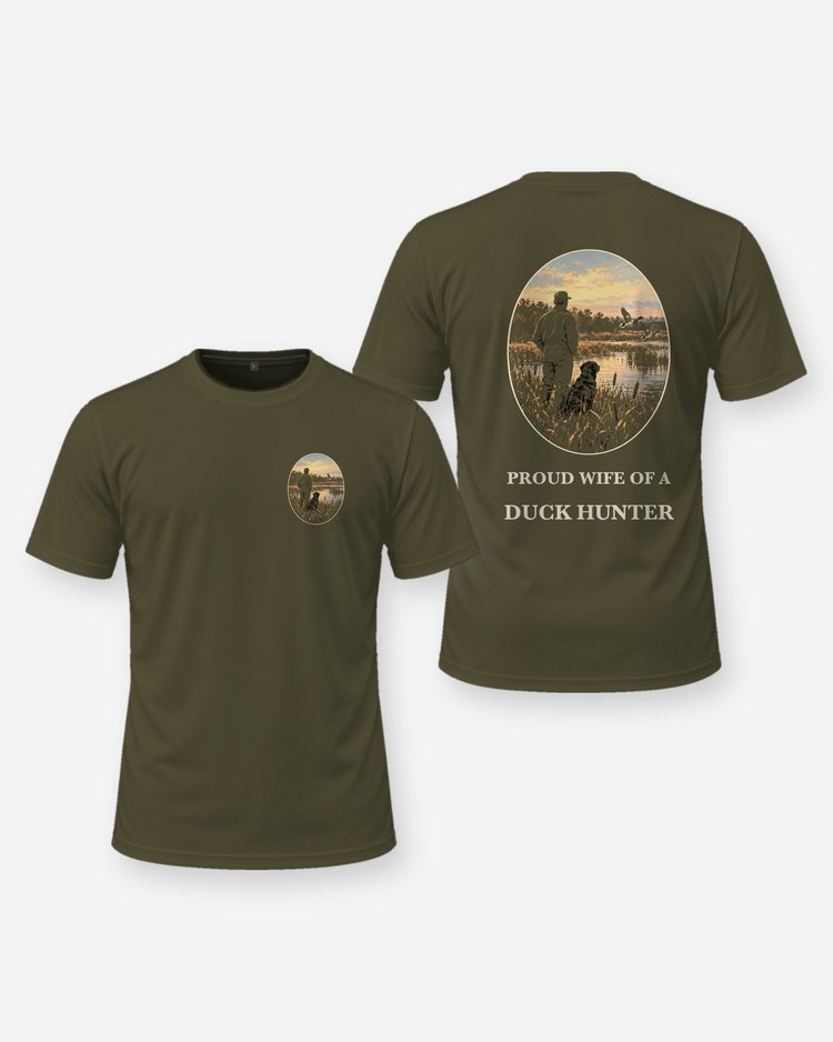 Proud Wife Of A Duck Hunter Vintage Sporting Art Shirt - front and back