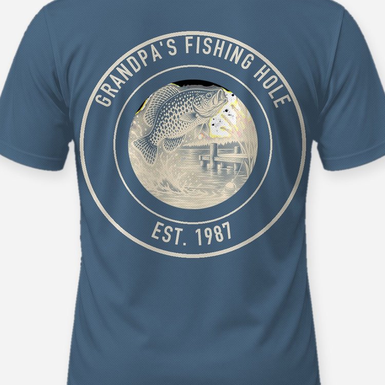 Grandpa's Fishing Hole Crappie Seal Custom Year Shirt - print close-up