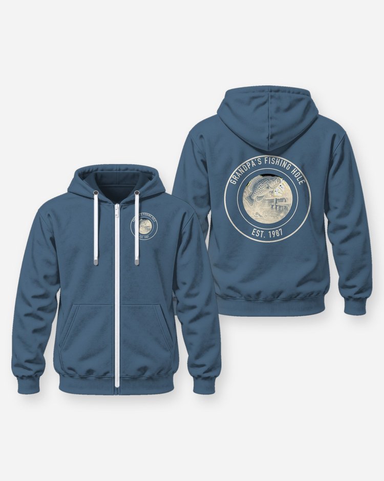 Grandpa's Fishing Hole Crappie Seal Custom Year Shirt - Zip Hoodie