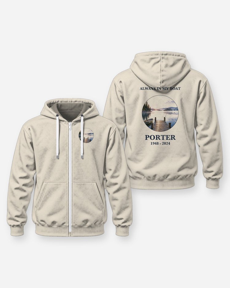 Always In My Boat Custom Name Memorial Fishing Shirt - Zip Hoodie