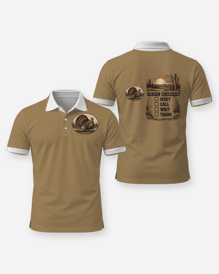 Turkey Season Checklist Scout Call Wait Thank Hunting Shirt - Polo