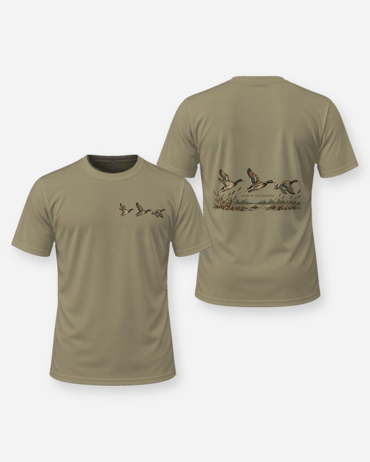 Raised On Cold Mornings Mallard Vintage Yoke Hunting Shirt - front and back