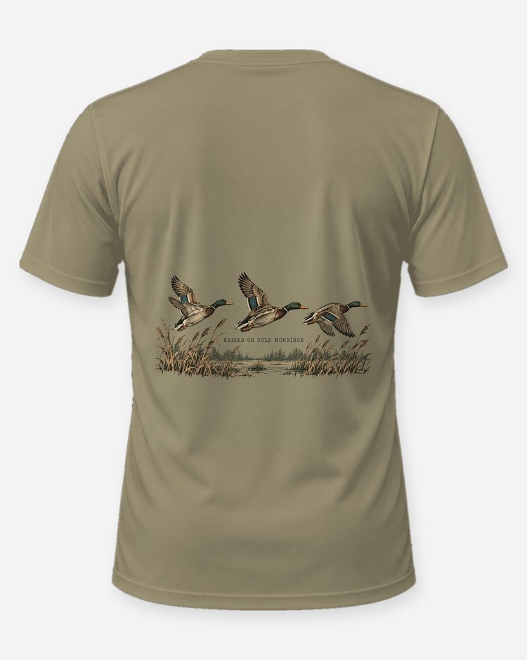 Raised On Cold Mornings Mallard Vintage Yoke Hunting Shirt - back