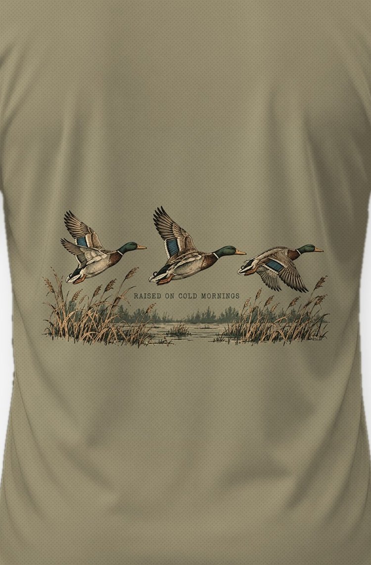 Raised On Cold Mornings Mallard Vintage Yoke Hunting Shirt - print close-up