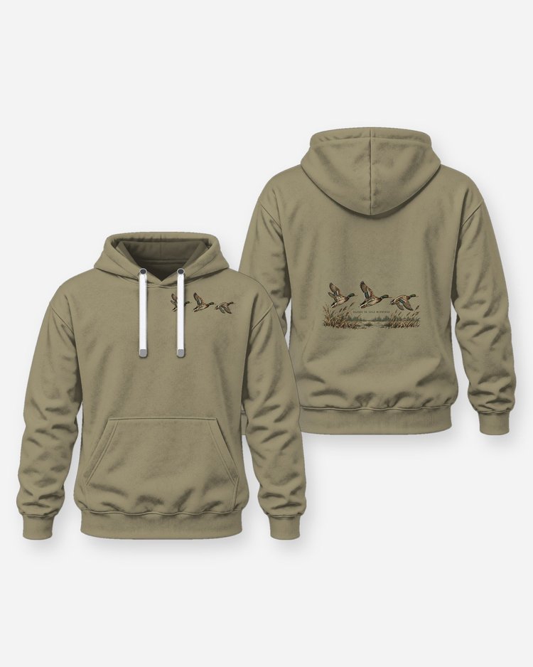 Raised On Cold Mornings Mallard Vintage Yoke Hunting Shirt - Hoodie
