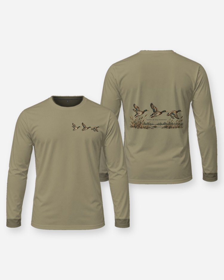 Raised On Cold Mornings Mallard Vintage Yoke Hunting Shirt - Long Sleeve