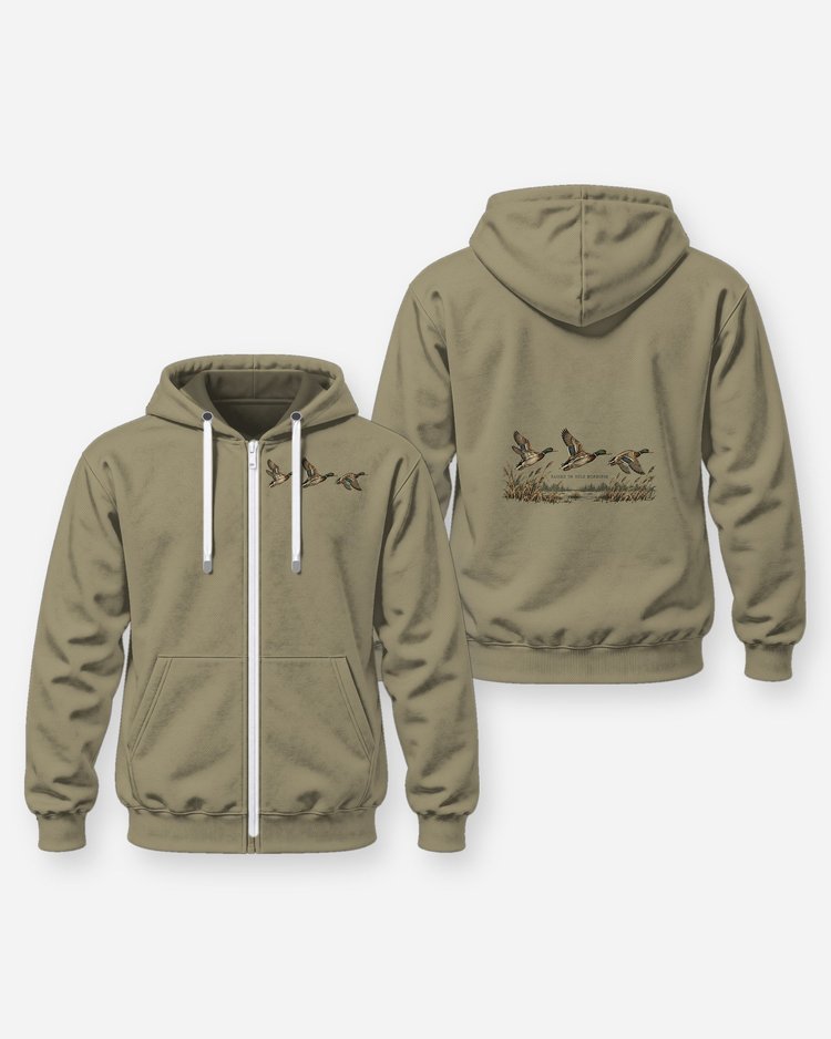 Raised On Cold Mornings Mallard Vintage Yoke Hunting Shirt - Zip Hoodie