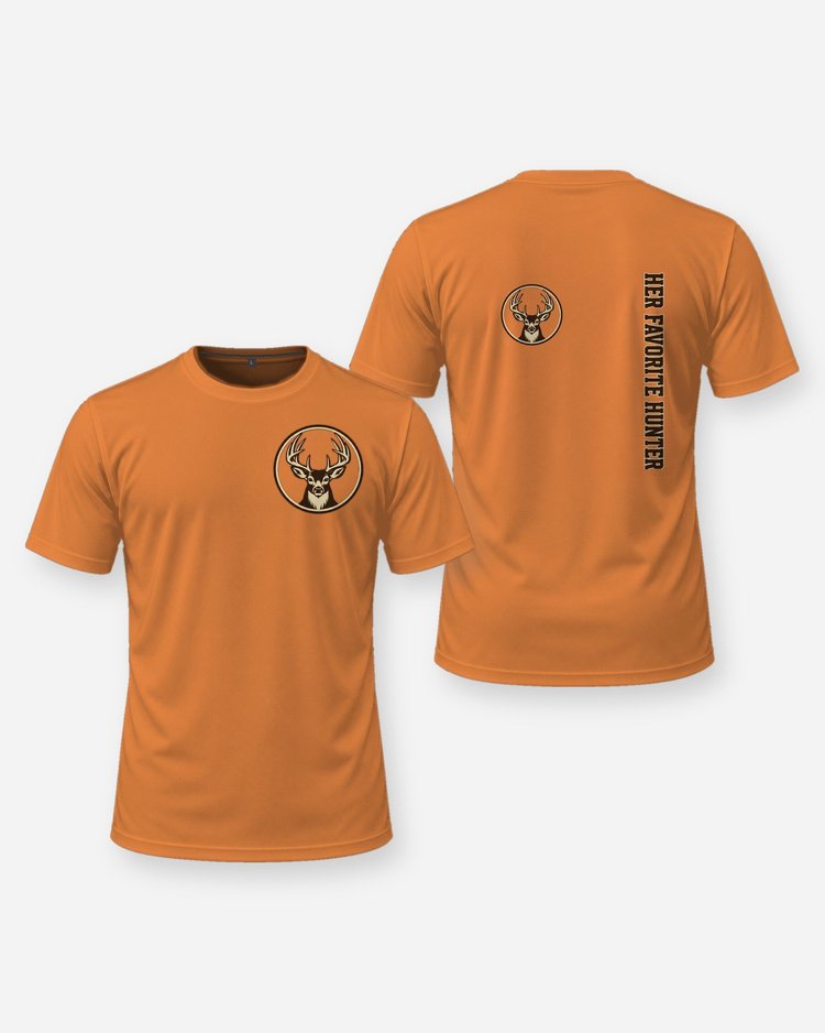Her Favorite Hunter Whitetail Seal Sleeve Print Shirt - front and back