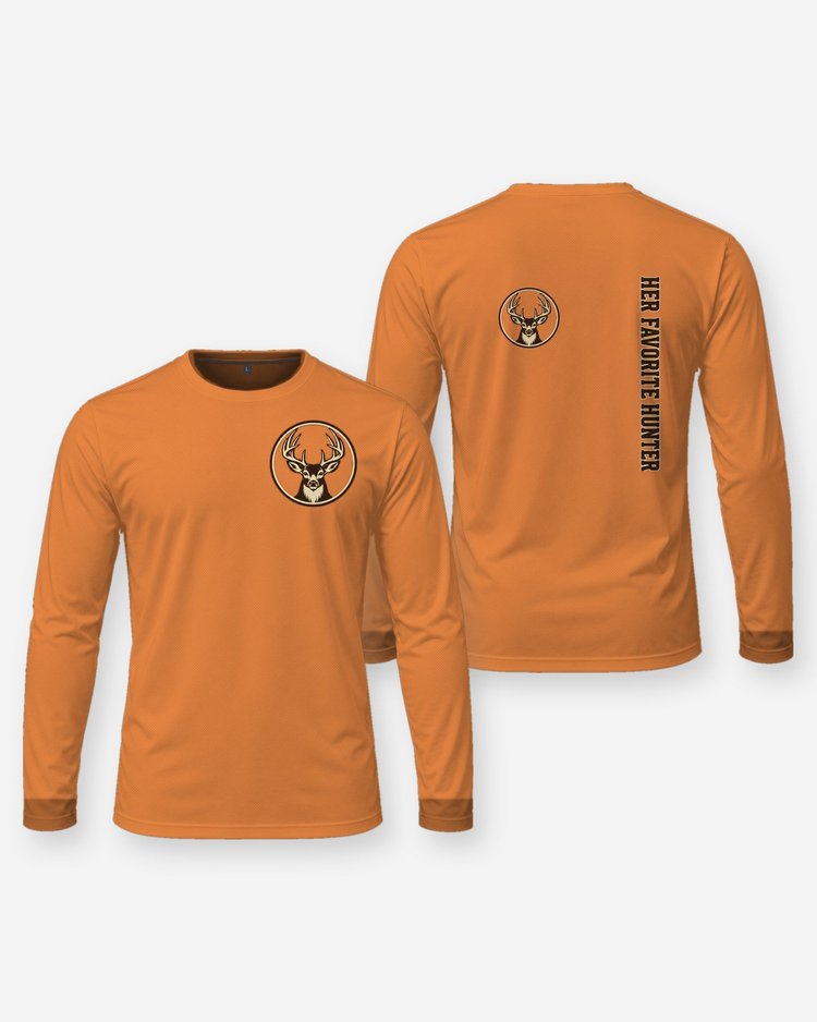 Her Favorite Hunter Whitetail Seal Sleeve Print Shirt - Long Sleeve