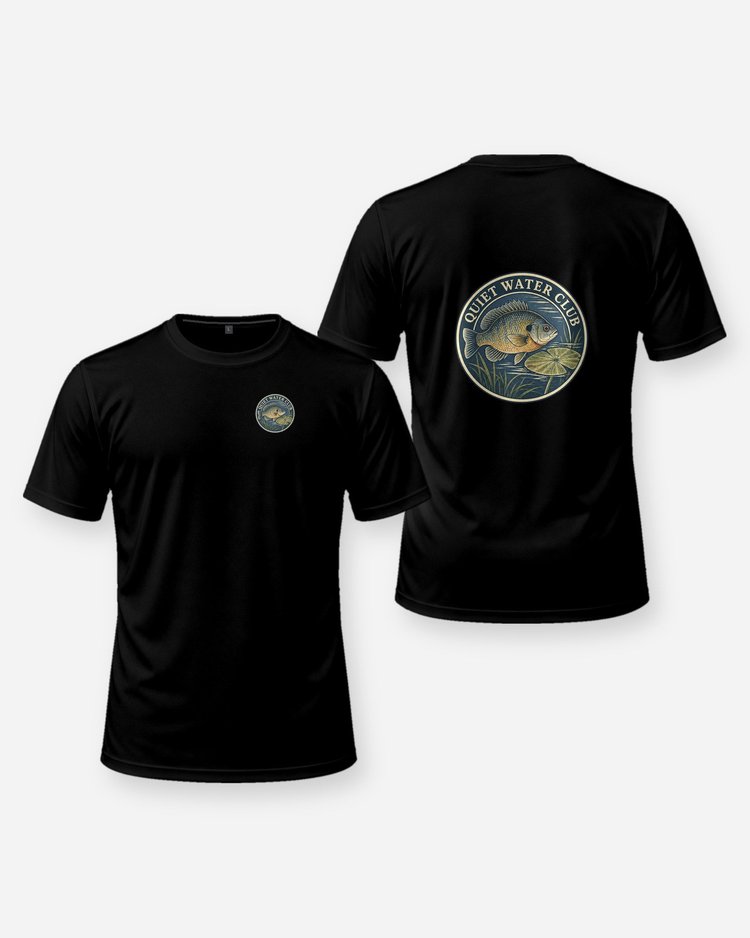 Bluegill Quiet Water Club Pocket Seal Fishing T-Shirt - front and back