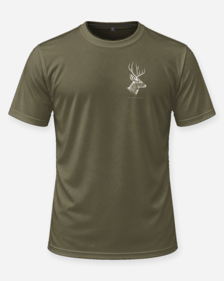 Mule Deer Steady Hands Quiet Woods Tonal Hunting T-Shirt - front
