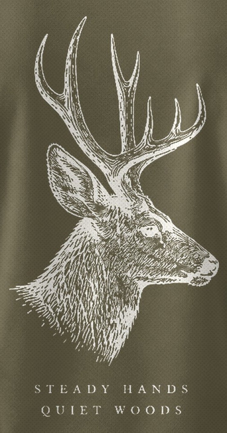 Mule Deer Steady Hands Quiet Woods Tonal Hunting T-Shirt - print close-up
