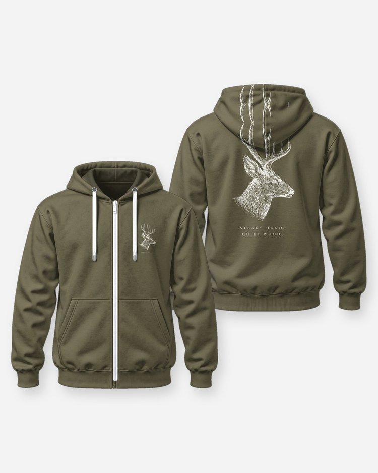 Mule Deer Steady Hands Quiet Woods Tonal Hunting T-Shirt - Zip Hoodie