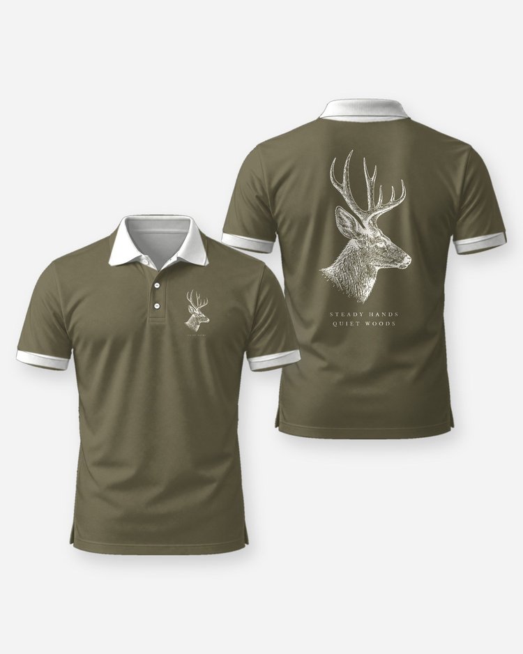 Mule Deer Steady Hands Quiet Woods Tonal Hunting T-Shirt - Polo