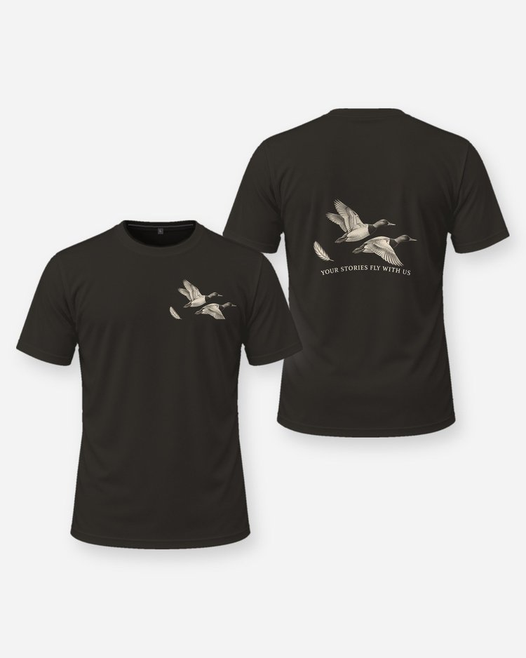 Your Stories Fly With Us Canvasback Duck Memorial Hunting Shirt - front and back