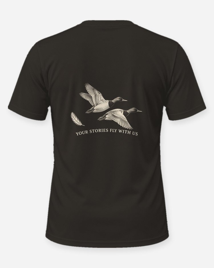 Your Stories Fly With Us Canvasback Duck Memorial Hunting Shirt - back