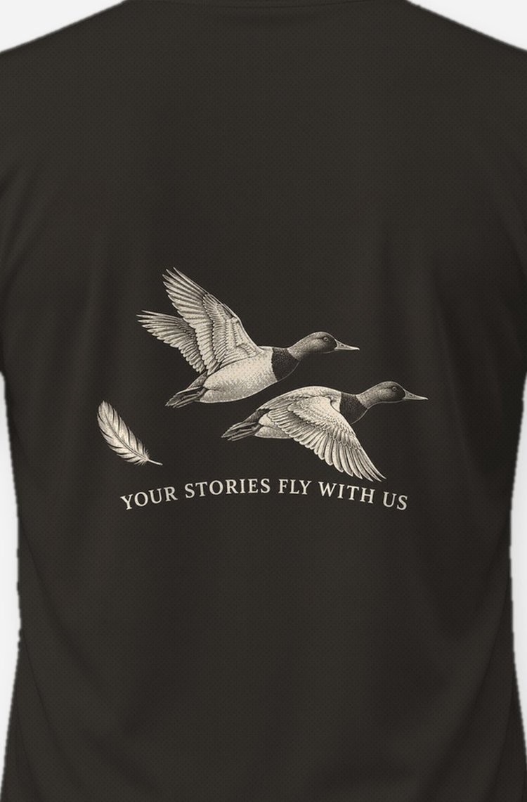 Your Stories Fly With Us Canvasback Duck Memorial Hunting Shirt - print close-up