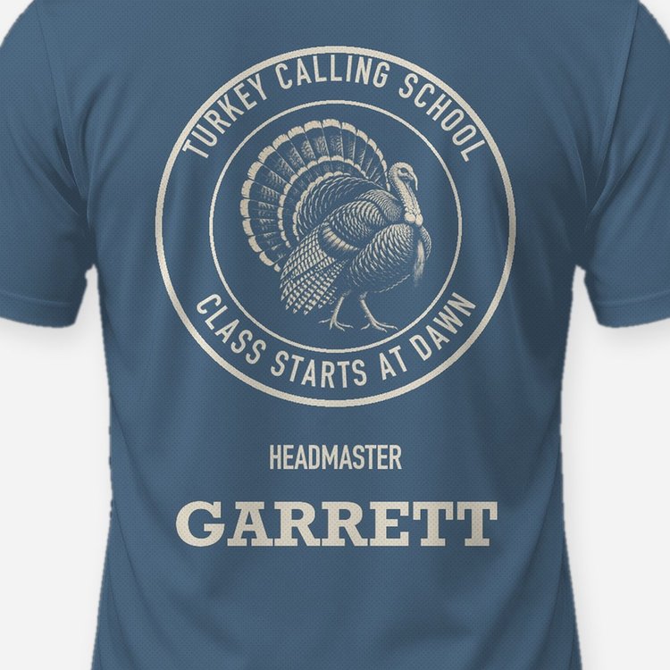 Turkey Calling School Headmaster Custom Name Hunting Shirt - print close-up