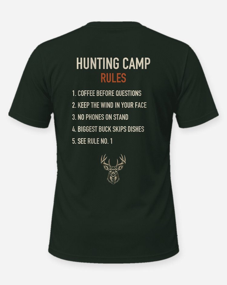 Hunting Camp Rules Whitetail Woodcut Deer Hunting Shirt - back