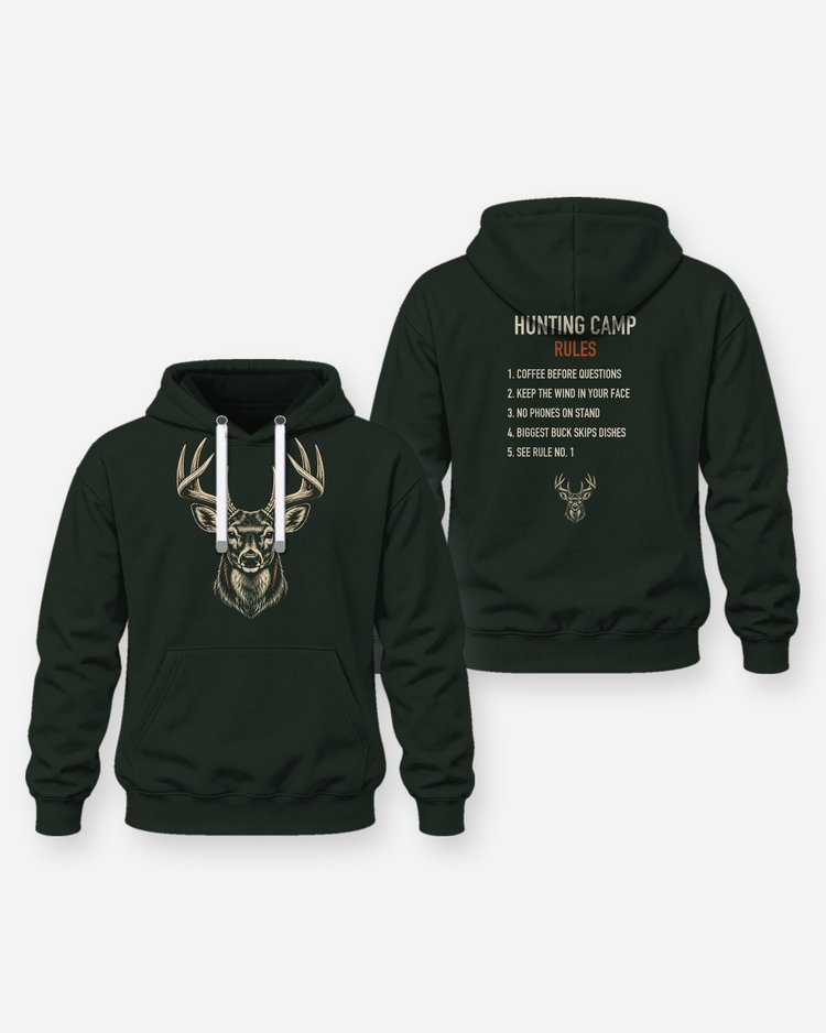 Hunting Camp Rules Whitetail Woodcut Deer Hunting Shirt - Hoodie