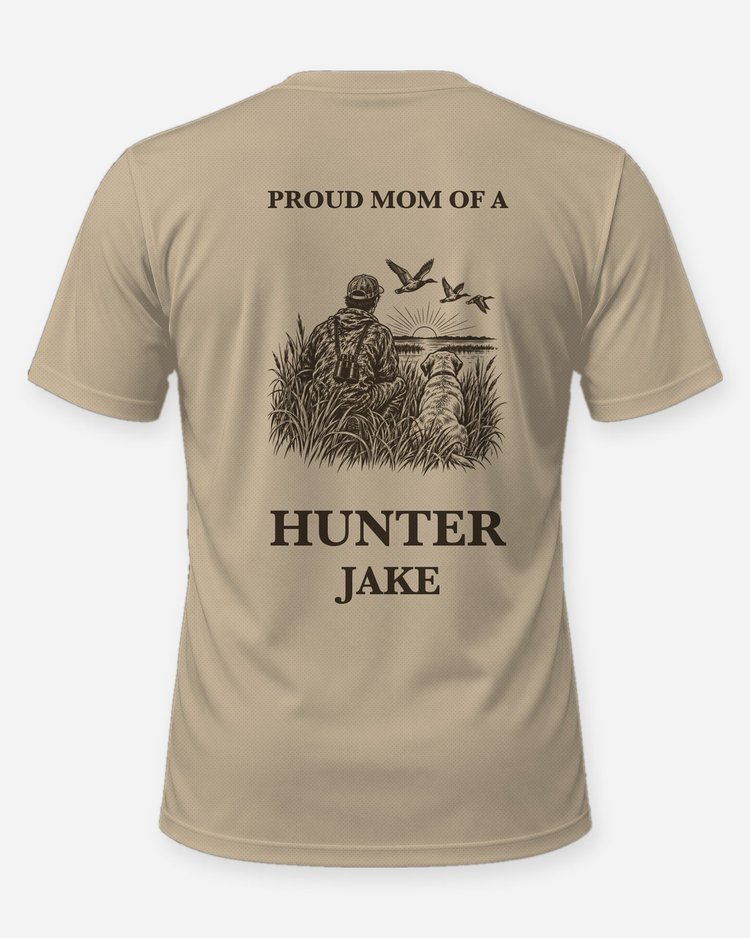 Proud Mom Of A Hunter Custom Name Woodcut Shirt - back