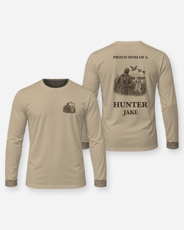 Proud Mom Of A Hunter Custom Name Woodcut Shirt - Long Sleeve