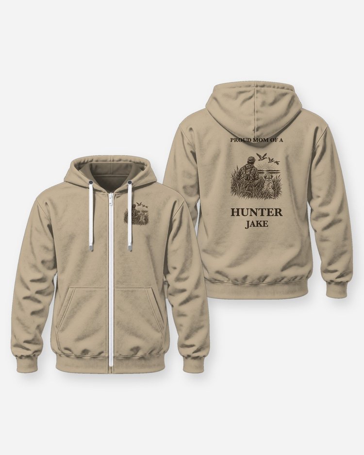 Proud Mom Of A Hunter Custom Name Woodcut Shirt - Zip Hoodie
