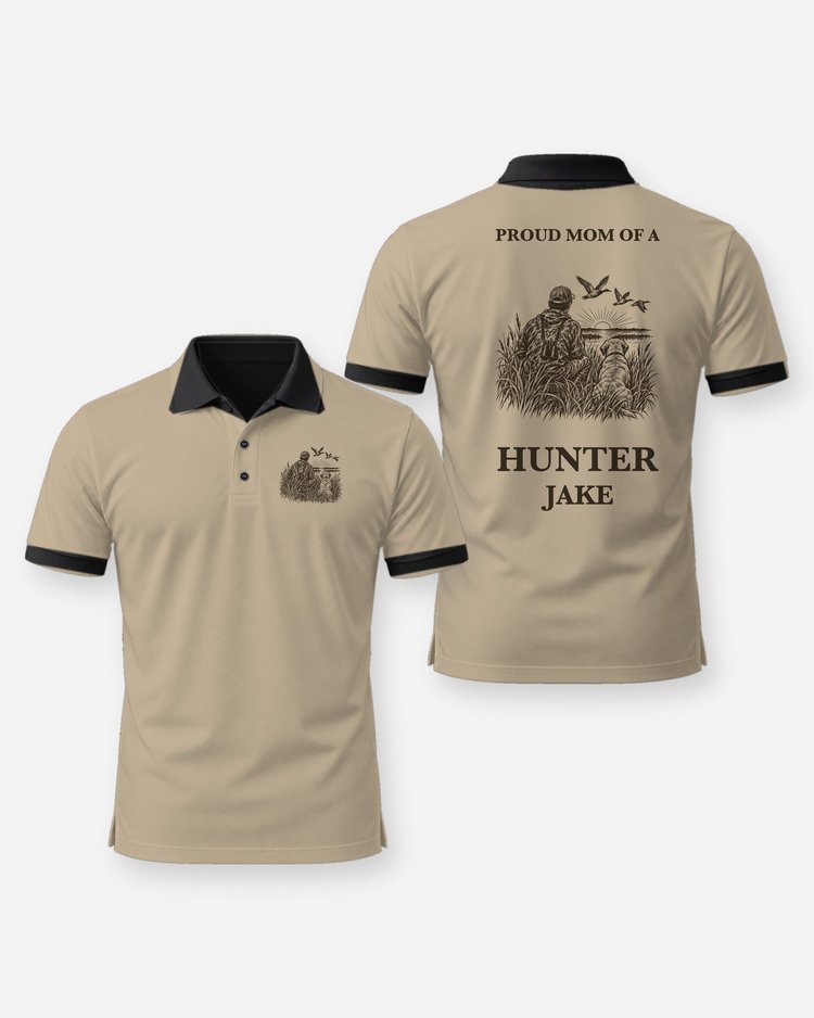 Proud Mom Of A Hunter Custom Name Woodcut Shirt - Polo